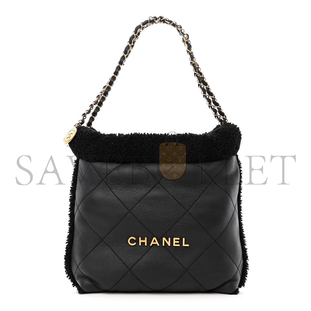 CHANEL MASTER AGED LAMBSKIN SHEARLING QUILTED SMALL CHANEL 22 BLACK AS3260 (30*30*8cm)